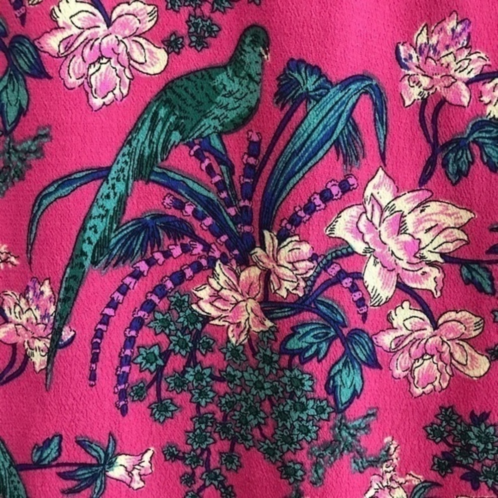 Anthropologie Maeve Pink Navy Blue Floral Bird Print Long Sleeve Tunic Dress 4 - Picture 8 of 13